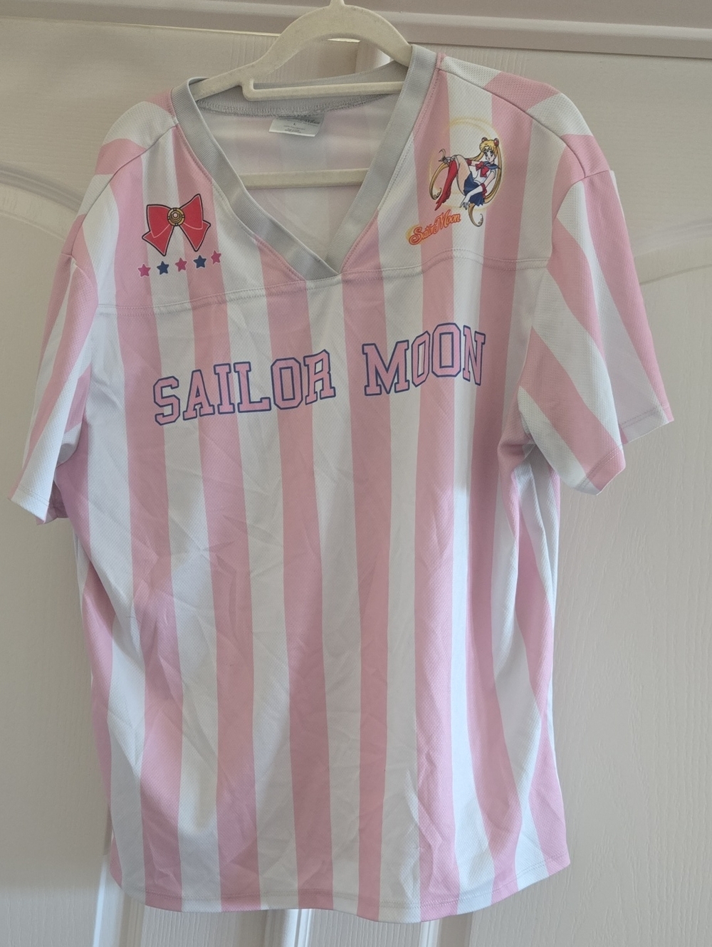 Sailor Moon Pink & White Striped V-Neck Jersey Top
